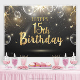 Lofaris Black And Gold Bokeh Balloons Happy 15th Birthday Backdrop